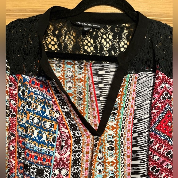 Zac & Rachel Colorful Patterned Lightweight Long Sleeve Collared Blouse - Picture 7 of 9